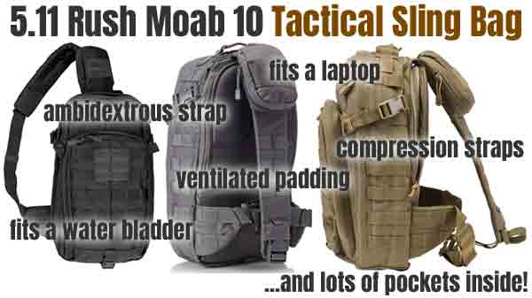 5.11 Rush Moab 10 Tactical Sling Bag with Molle Straps and Pocket for Water Bladder