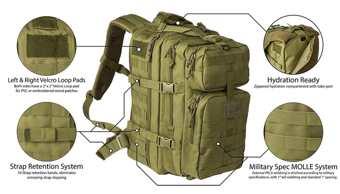 Features of the Exos Tactical Backpack, Hydration-Ready