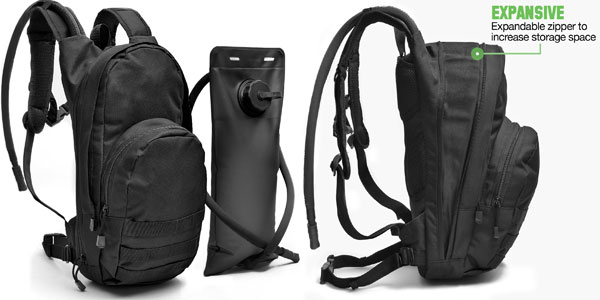 Tactical Daypack with Water Bladder, Expands to the Size You Need